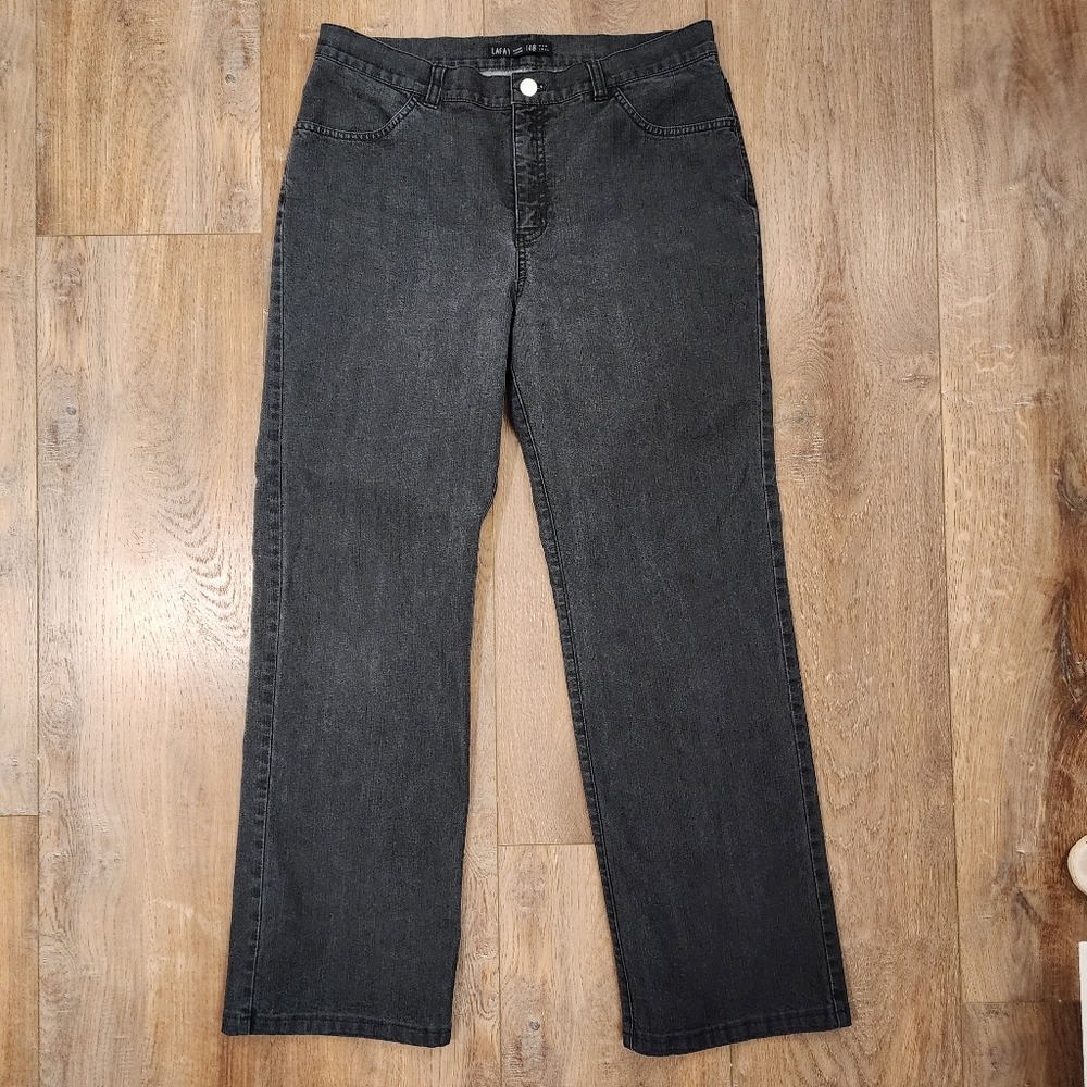 Lafayette 148 NY Black Wash Jeans Straight Leg Wide Leg Classic Women's size 10